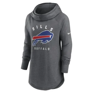 Buffalo bills nike womens raglan funnel neck pullover hoodie Heather charcoal S
