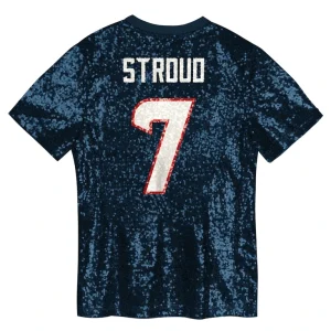 C.j. stroud houston texans girls youth sequin v neck fashion jersey Navy Yth L