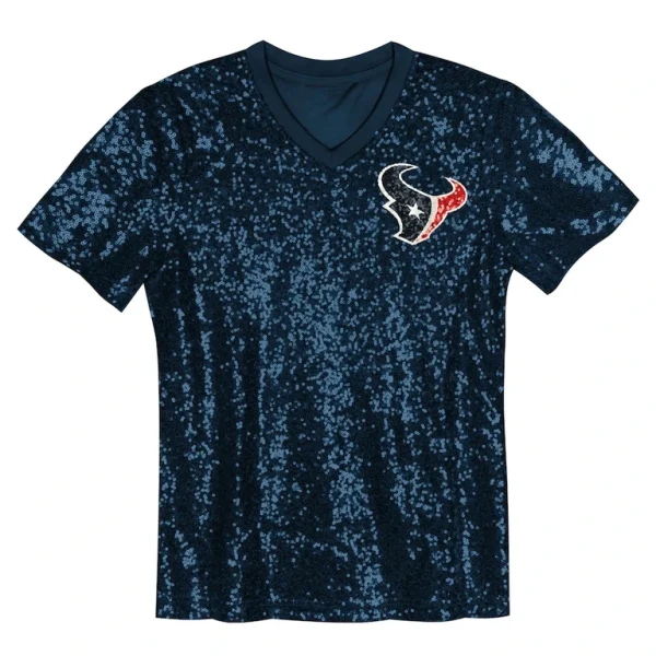 C.j. stroud houston texans girls youth sequin v neck fashion jersey Navy Yth M