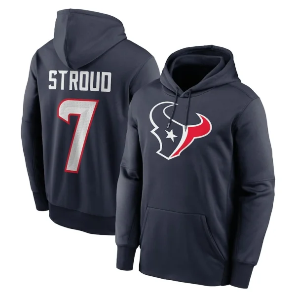C.j. stroud houston texans nike player name number performance pullover hoodie Navy
