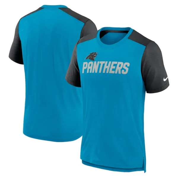 Carolina panthers nike color block team name t shirt Heathered blueheathered black
