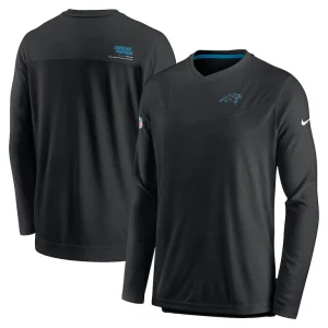 Carolina panthers nike sideline coach chevron lock up long sleeve v neck performance t shirt Black