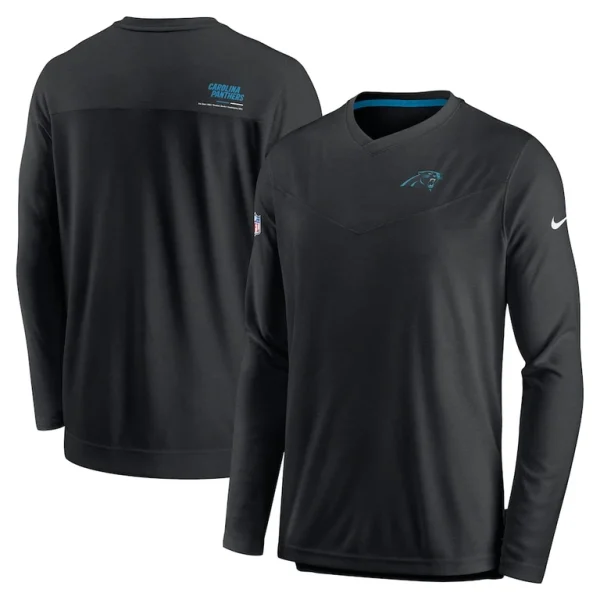 Carolina panthers nike sideline coach chevron lock up long sleeve v neck performance t shirt Black
