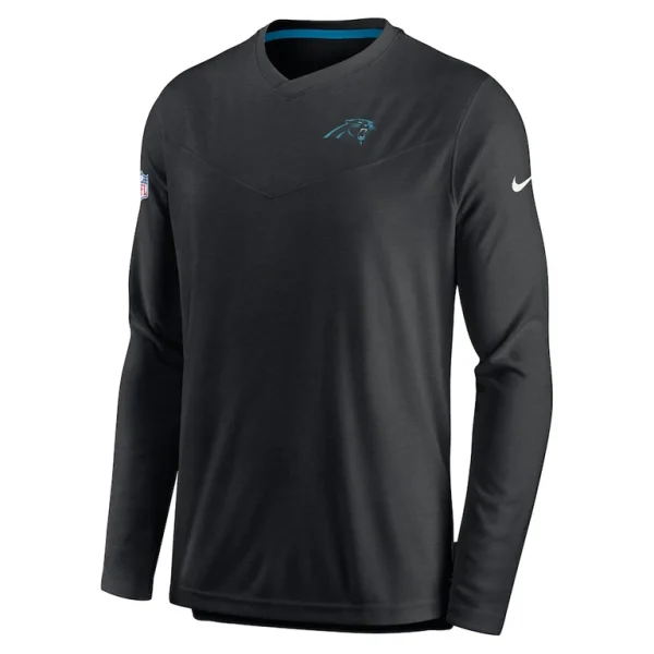 Carolina panthers nike sideline coach chevron lock up long sleeve v neck performance t shirt Black M