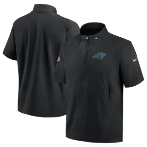 Carolina panthers nike sideline coach short sleeve hoodie quarter zip jacket Black