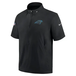 Carolina panthers nike sideline coach short sleeve hoodie quarter zip jacket Black M