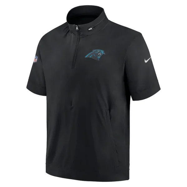 Carolina panthers nike sideline coach short sleeve hoodie quarter zip jacket Black M