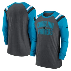 Carolina panthers nike tri blend raglan athletic long sleeve fashion t shirt Heathered charcoalblue