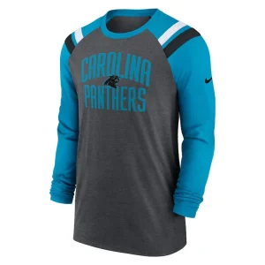 Carolina panthers nike tri blend raglan athletic long sleeve fashion t shirt Heathered charcoalblue M