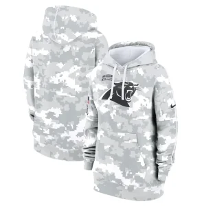 Carolina panthers nike womens 2024 salute to service club fleece oversized pullover hoodie Arctic camo