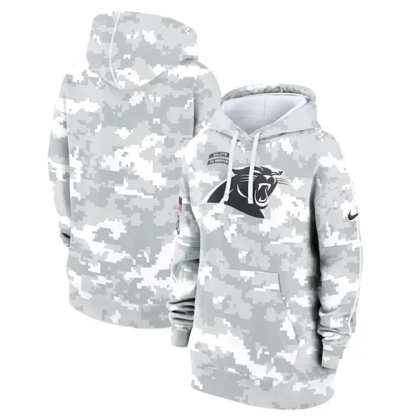 Carolina panthers nike womens 2024 salute to service club fleece oversized pullover hoodie Arctic camo