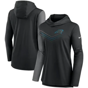 Carolina panthers nike womens chevron hoodie performance long sleeve t shirt Blackheathered charcoal