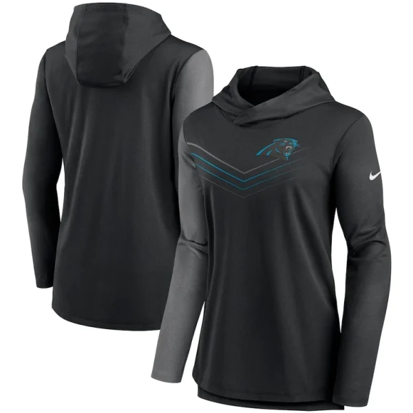 Carolina panthers nike womens chevron hoodie performance long sleeve t shirt Blackheathered charcoal