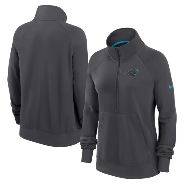 Carolina panthers nike womens premium raglan performance half zip sweatshirt Charcoal
