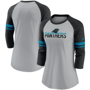 Carolina panthers nike womens stripe mesh nickname tri blend 34 sleeve t shirt Heathered grayblack