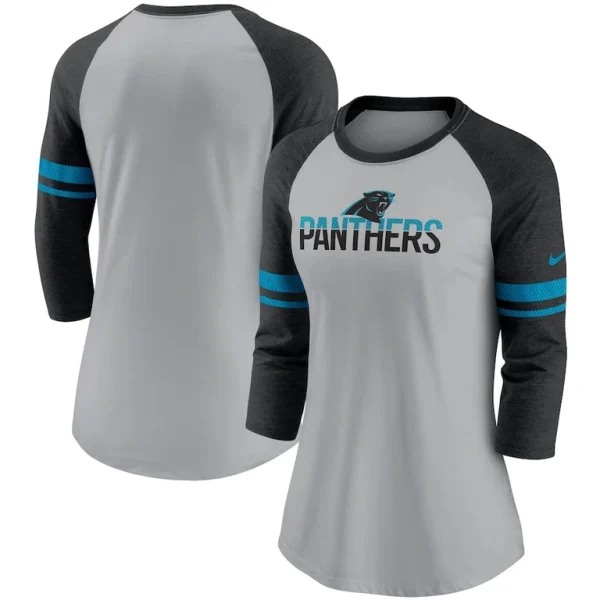 Carolina panthers nike womens stripe mesh nickname tri blend 34 sleeve t shirt Heathered grayblack
