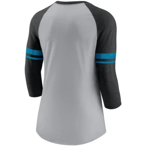 Carolina panthers nike womens stripe mesh nickname tri blend 34 sleeve t shirt Heathered grayblack M