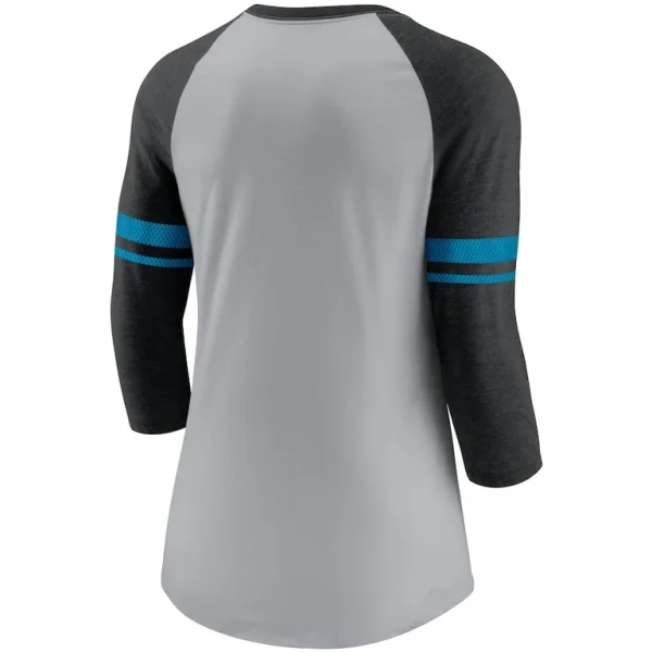 Carolina panthers nike womens stripe mesh nickname tri blend 34 sleeve t shirt Heathered grayblack M