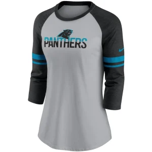 Carolina panthers nike womens stripe mesh nickname tri blend 34 sleeve t shirt Heathered grayblack S