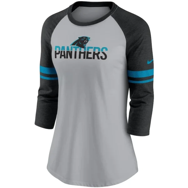 Carolina panthers nike womens stripe mesh nickname tri blend 34 sleeve t shirt Heathered grayblack S