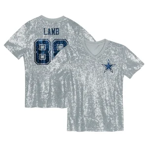 Ceedee lamb dallas cowboys girls youth sequin v neck fashion jersey Silver