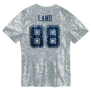 Ceedee lamb dallas cowboys girls youth sequin v neck fashion jersey Silver Yth L