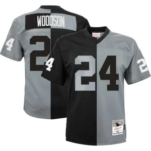 Charles woodson las vegas raiders mitchell ness youth split legacy jersey Blacksilver