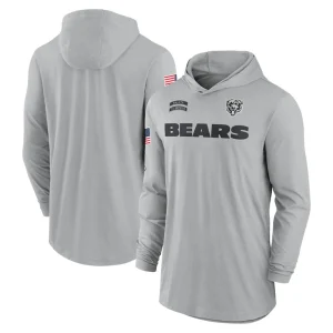 Chicago bears nike 2024 salute to service lightweight performance long sleeve hooded t shirt Gray
