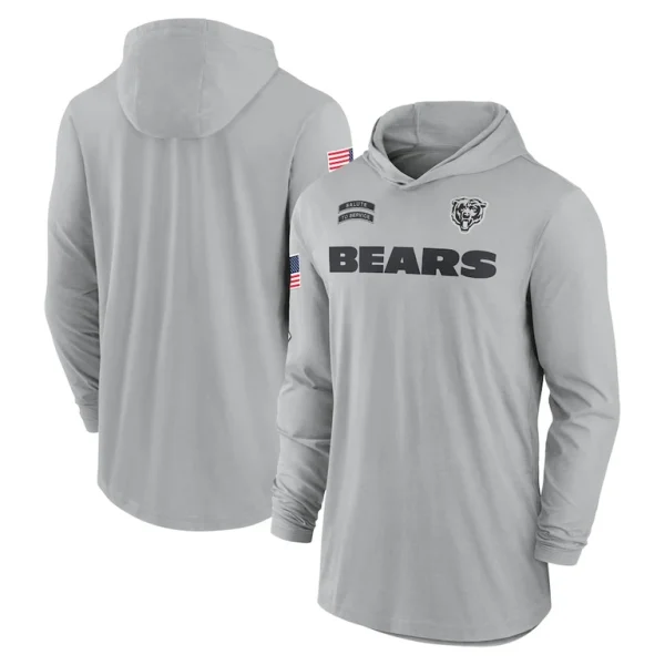 Chicago bears nike 2024 salute to service lightweight performance long sleeve hooded t shirt Gray