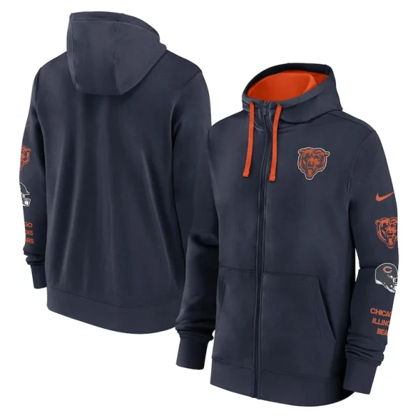 Chicago bears nike club full zip hoodie jacket Navy