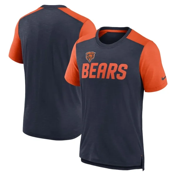 Chicago bears nike color block team name t shirt Heathered navyheathered orange