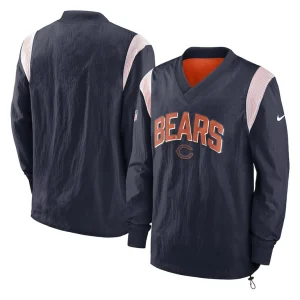 Chicago bears nike sideline athletic stack v neck pullover windshirt jacket Navy
