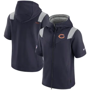 Chicago bears nike sideline showout short sleeve full zip hoodie Navy