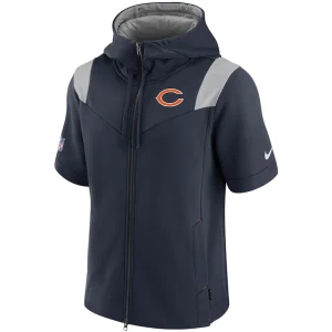 Chicago bears nike sideline showout short sleeve full zip hoodie Navy M