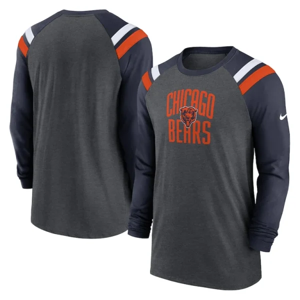 Chicago bears nike tri blend raglan athletic long sleeve fashion t shirt Heathered charcoalnavy