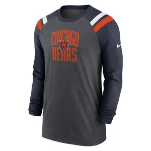 Chicago bears nike tri blend raglan athletic long sleeve fashion t shirt Heathered charcoalnavy M