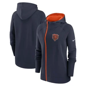 Chicago bears nike womens asymmetrical raglan full zip hoodie Navy