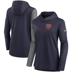Chicago bears nike womens chevron hoodie performance long sleeve t shirt Navyheathered charcoal