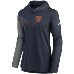 Chicago bears nike womens chevron hoodie performance long sleeve t shirt Navyheathered charcoal S