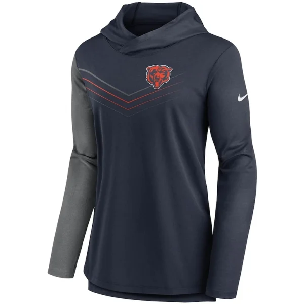 Chicago bears nike womens chevron hoodie performance long sleeve t shirt Navyheathered charcoal S