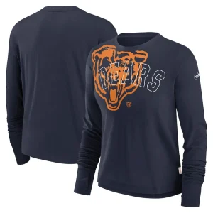 Chicago bears nike womens layered logo cropped long sleeve fashion t shirt Navy