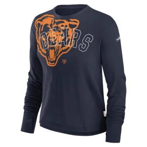 Chicago bears nike womens layered logo cropped long sleeve fashion t shirt Navy S