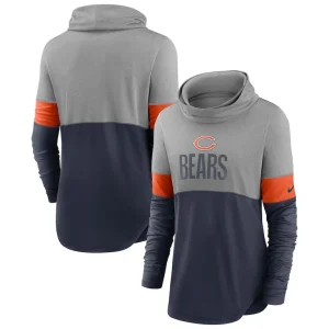 Chicago bears nike womens light impact lock up cowl neck long sleeve t shirt Navyheathered charcoal
