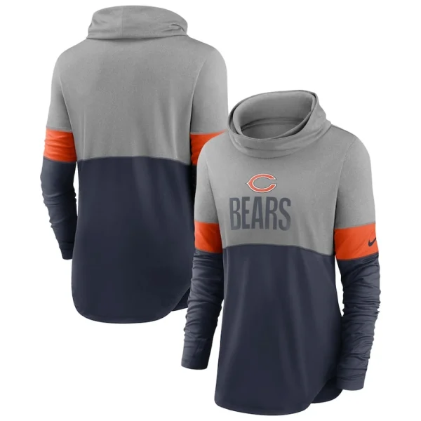 Chicago bears nike womens light impact lock up cowl neck long sleeve t shirt Navyheathered charcoal