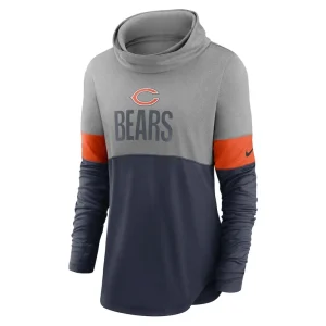 Chicago bears nike womens light impact lock up cowl neck long sleeve t shirt Navyheathered charcoal S