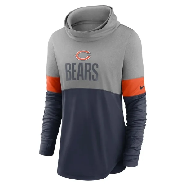 Chicago bears nike womens light impact lock up cowl neck long sleeve t shirt Navyheathered charcoal S