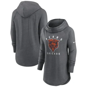 Chicago bears nike womens raglan funnel neck pullover hoodie Heather charcoal