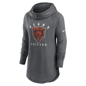 Chicago bears nike womens raglan funnel neck pullover hoodie Heather charcoal S