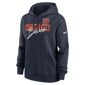 Chicago bears nike womens wordmark club fleece pullover hoodie Navy S