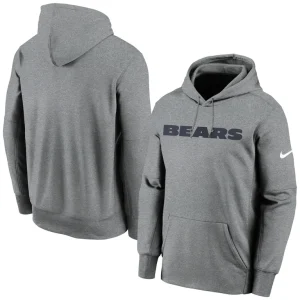 Chicago bears nike wordmark therma performance pullover hoodie Heathered charcoal